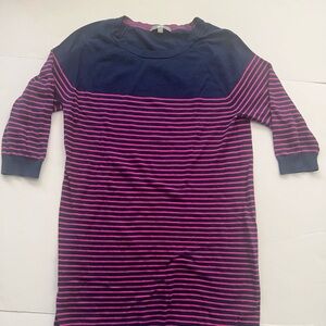 Uniqlo Dress Large L 3/4 Sleeve Striped Blue Navy